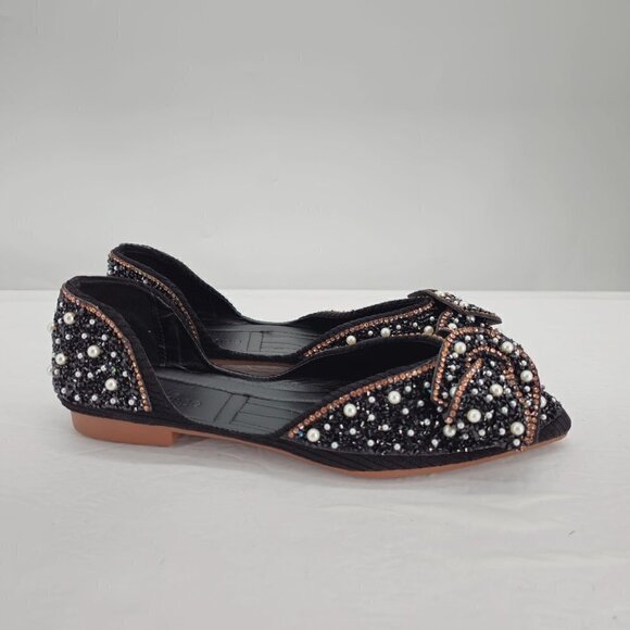 Black Sequined Pointed Toe Ballet Shoes - Picture 5 of 8
